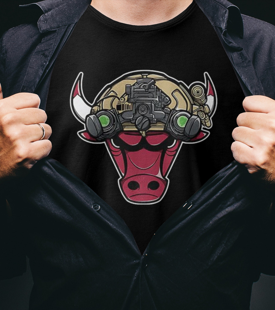 Chicago Bulls Military Bull Visor Helmet NBA Crossover T-Shirt