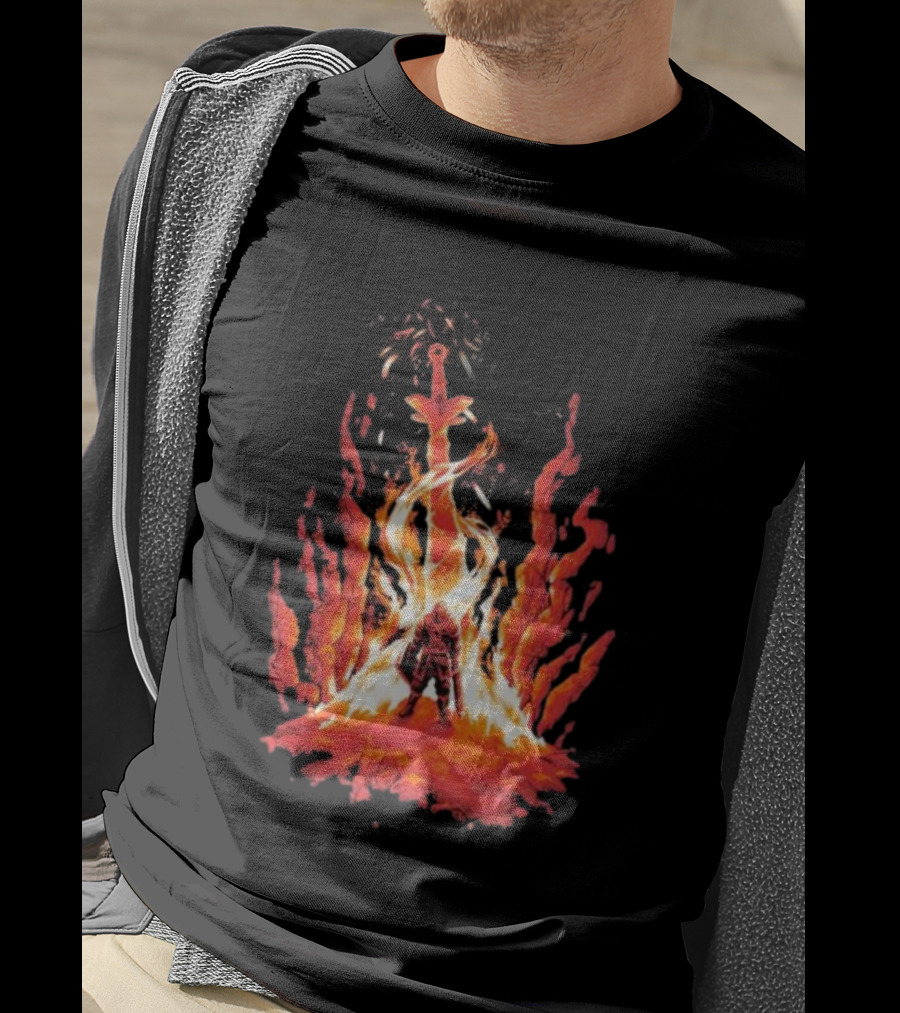 Dark Souls Trial By Fire Warrior Surrounded By Flames Iconic Gaming Imagery T-Shirt