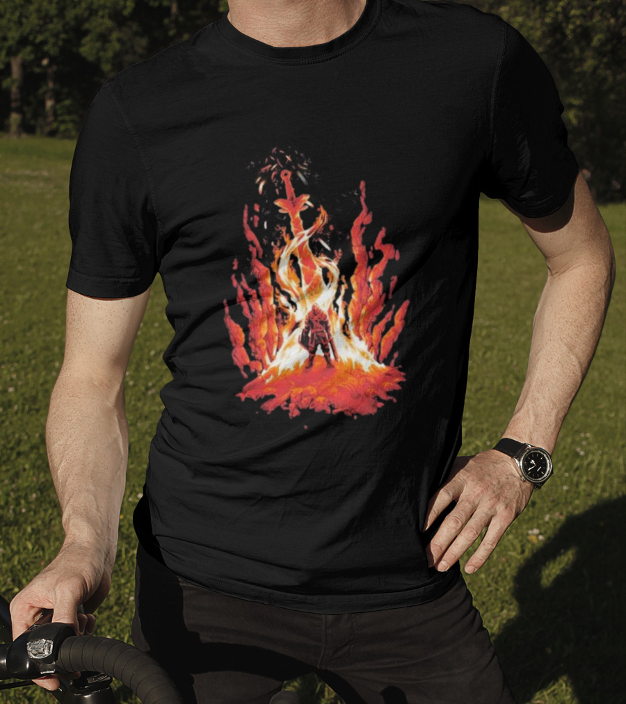 Dark Souls Trial By Fire Warrior Surrounded By Flames Iconic Gaming Imagery T-Shirt