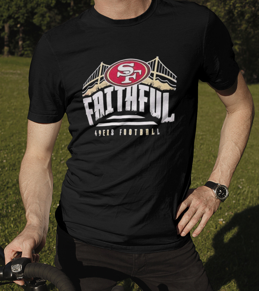 San Francisco 49ers Faithful Football SF Logo Golden Gate Bridge T-Shirt