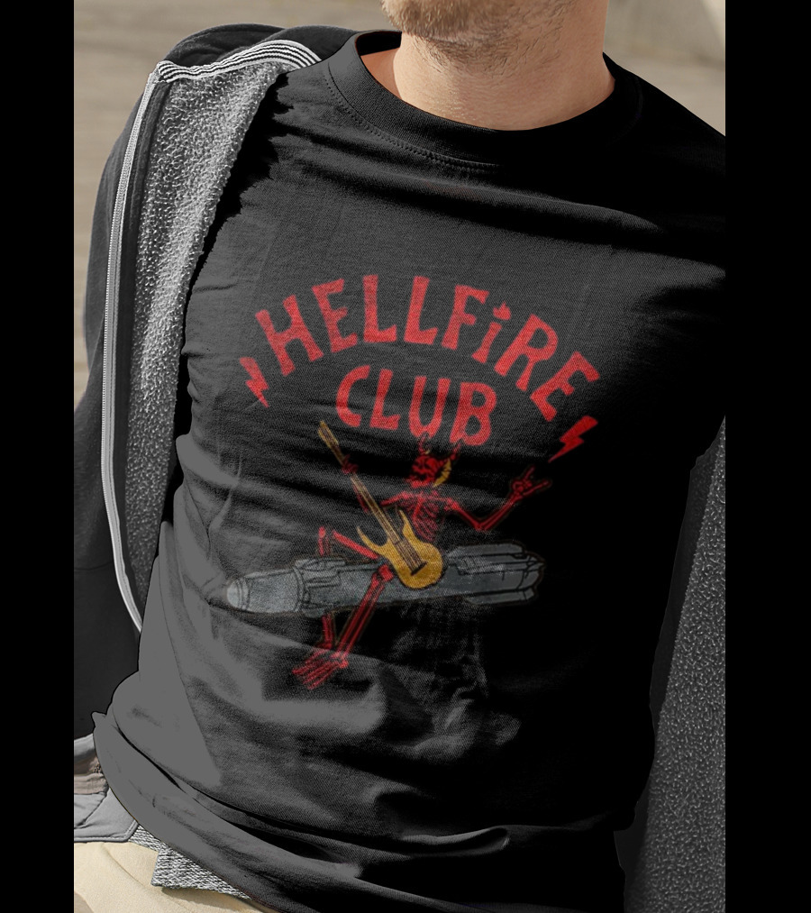 Hellfire Club Devil Riding Missile Playing Guitar T-Shirt