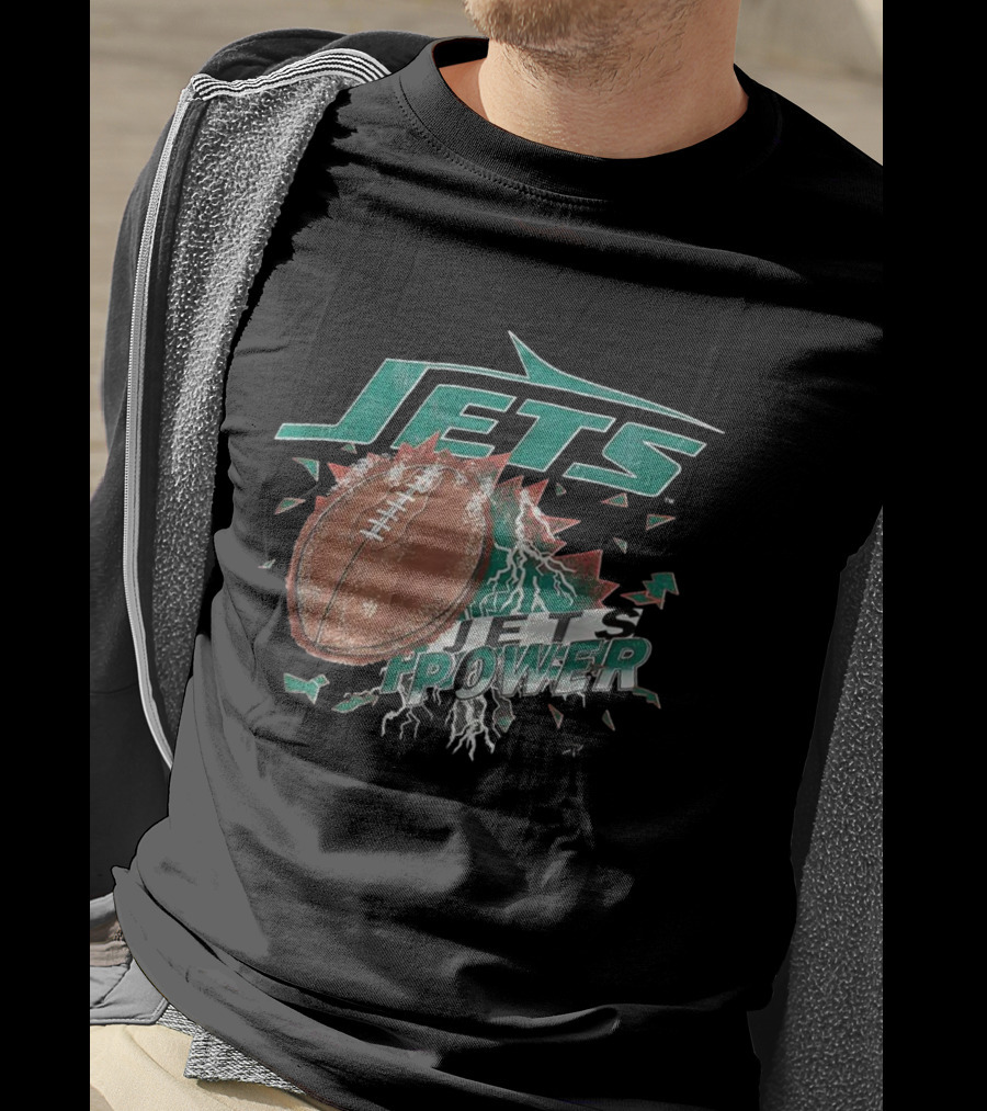 New York Jets Power Football Lightning 90s Vintage T-Shirt