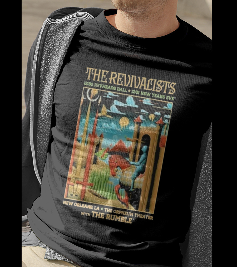The Revivalists New Orleans Dec 30-31 2025 Orpheum Theater Artwork Medieval Knight Horse Fantasy Landscape T-Shirt