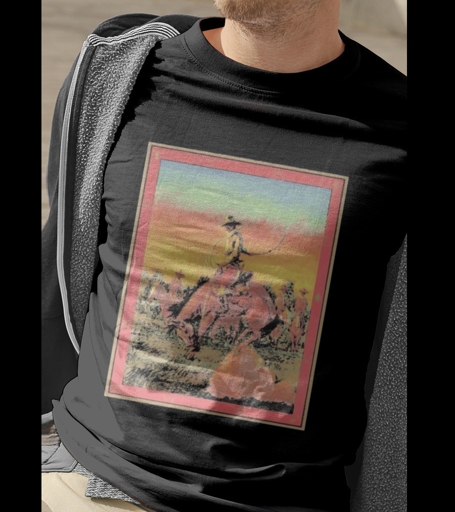 Arizona Cowboy Western Rodeo Sunset Scene Rustic Art T-Shirt