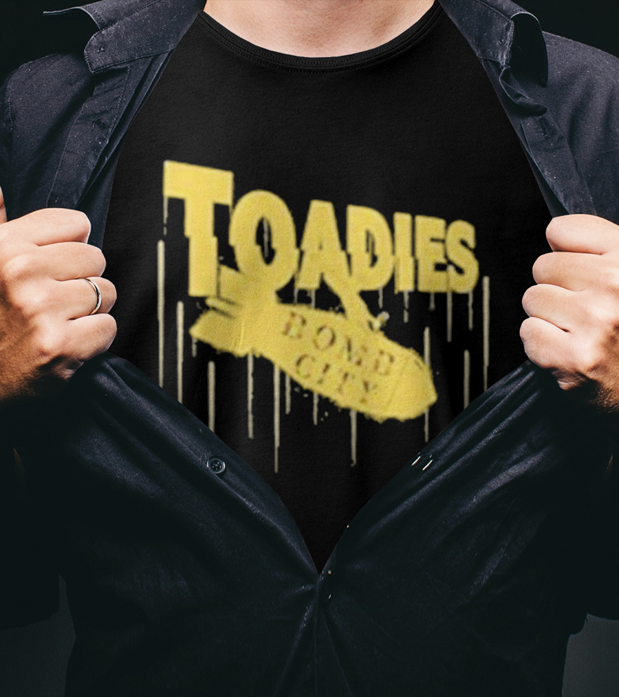 Toadies Bomb City Dripping Text And Bomb Icon T-Shirt