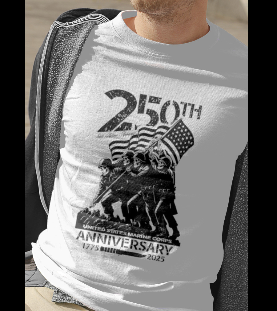 250th USMC Anniversary Flag Raising 1775-2025 United States Marine Corps WWII Emblem T-Shirt