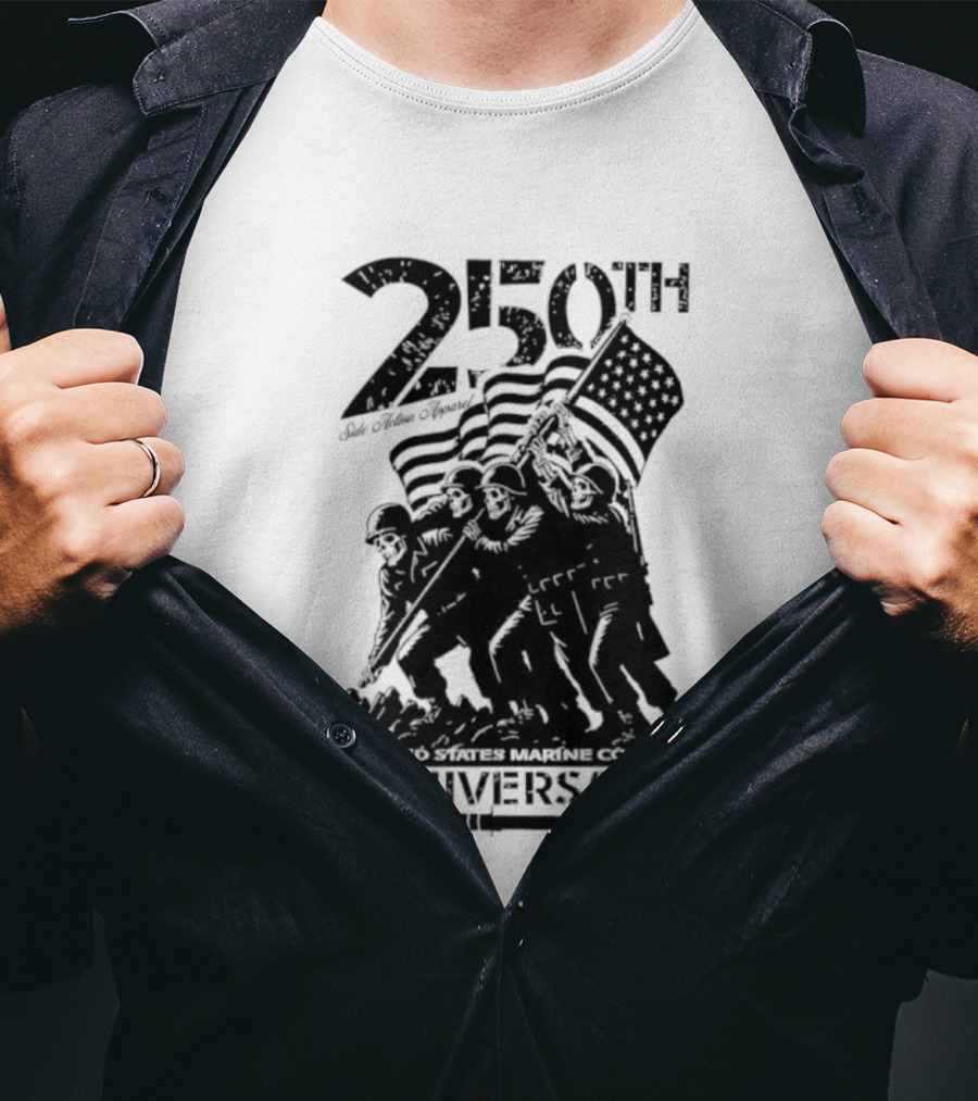 250th USMC Anniversary Flag Raising 1775-2025 United States Marine Corps WWII Emblem T-Shirt
