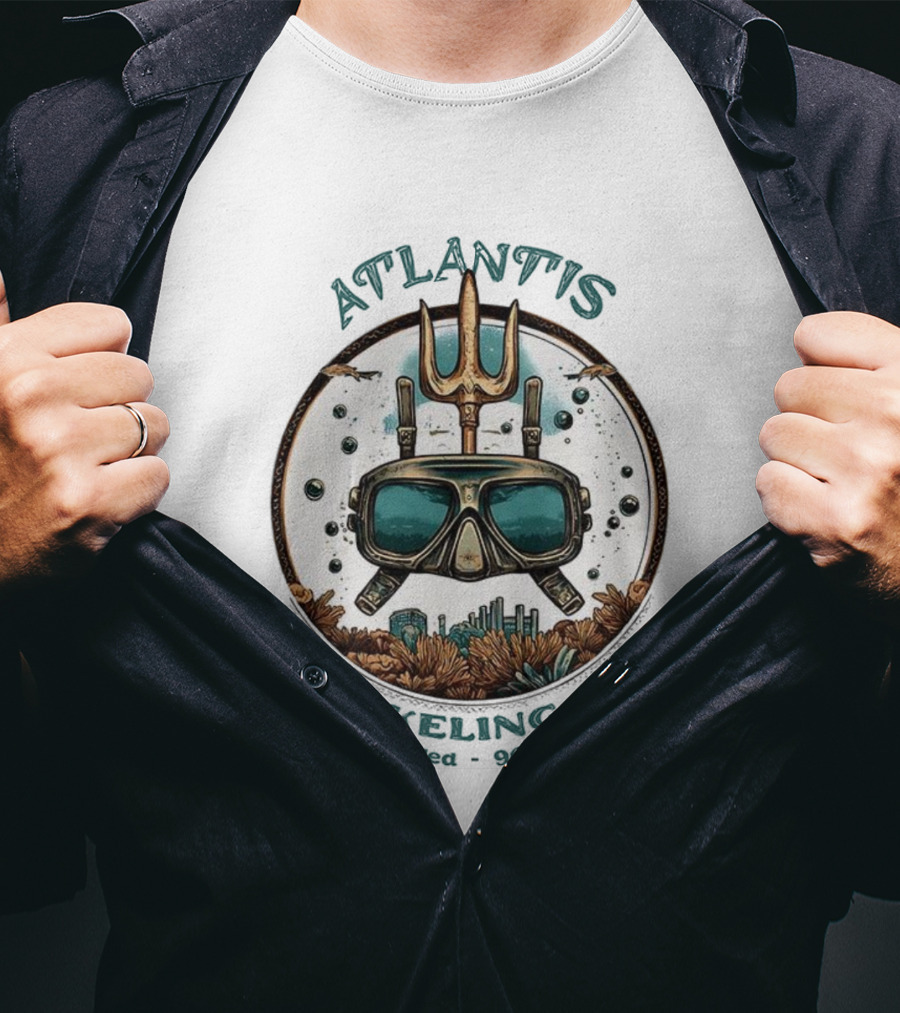 Atlantis Snorkeling Club 960 BC Trident Dive Mask Ocean Bubbles Coral T-Shirt