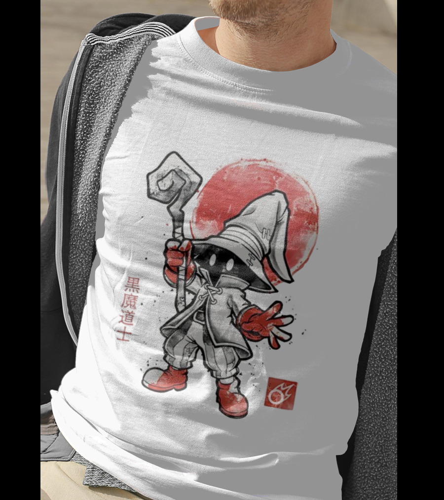 Black Mage Sumi-E Style Final Fantasy Character With Red Orb T-Shirt
