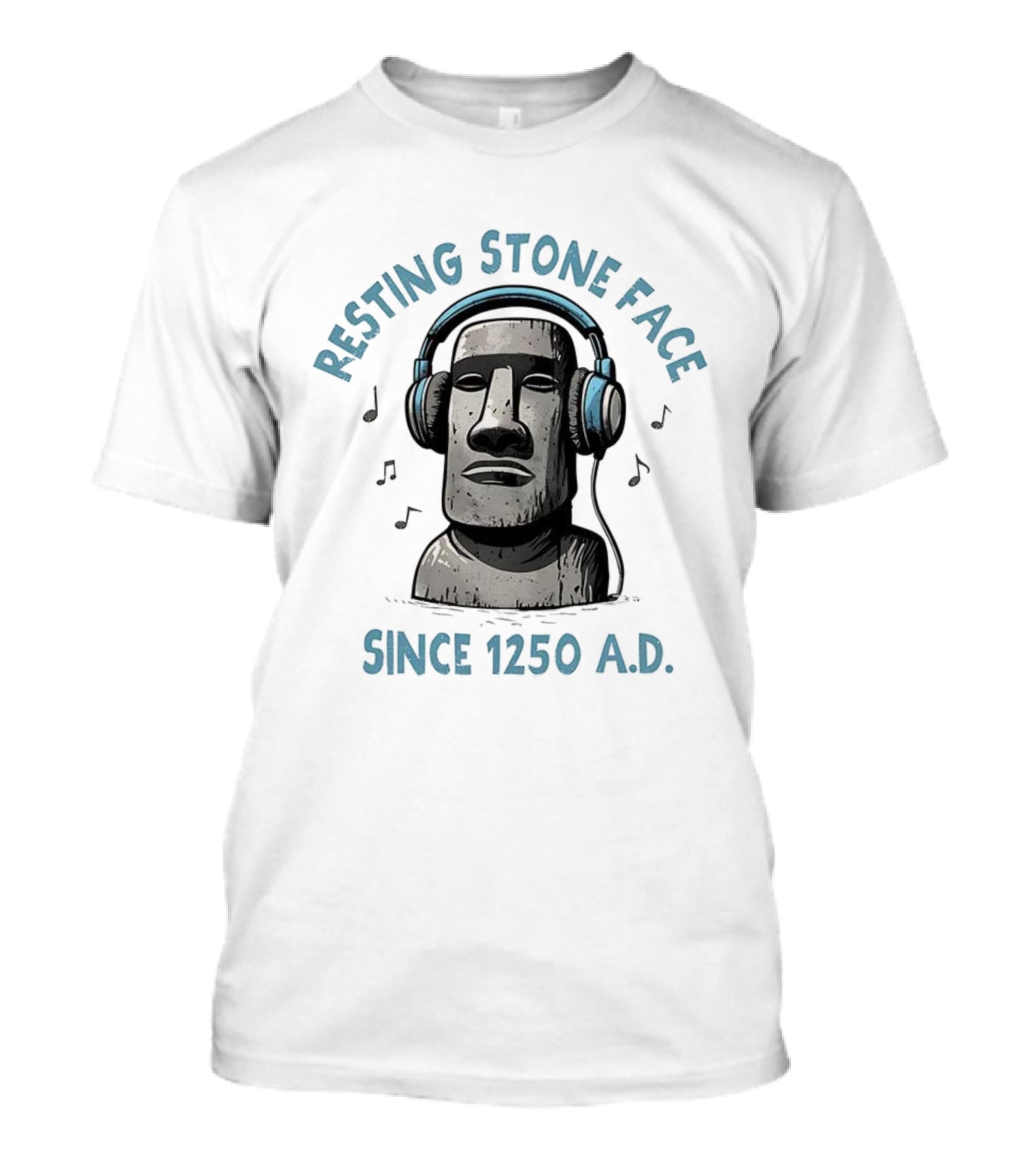 Resting Stone Face Easter Island Moai Headphones Since 1250 AD T-Shirt