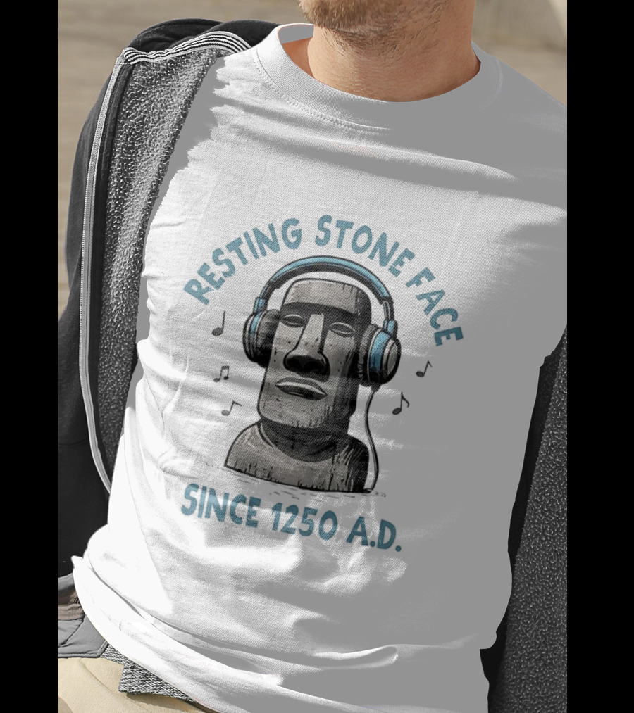 Resting Stone Face Easter Island Moai Headphones Since 1250 AD T-Shirt