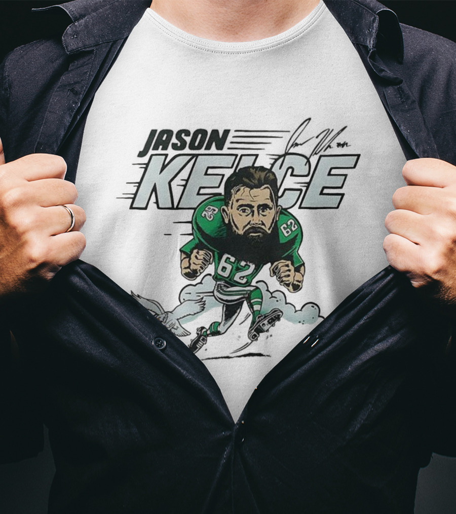 Jason Kelce Philadelphia Eagles NFL 62 Caricature With Eagle And Football T-Shirt