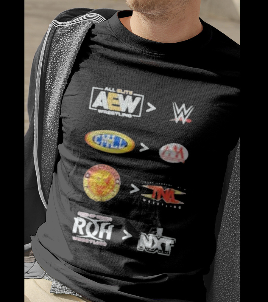 AEW Vs WWE CMLL Vs AAA NJPW Vs TNA ROH Vs NXT Wrestling Logos T-Shirt