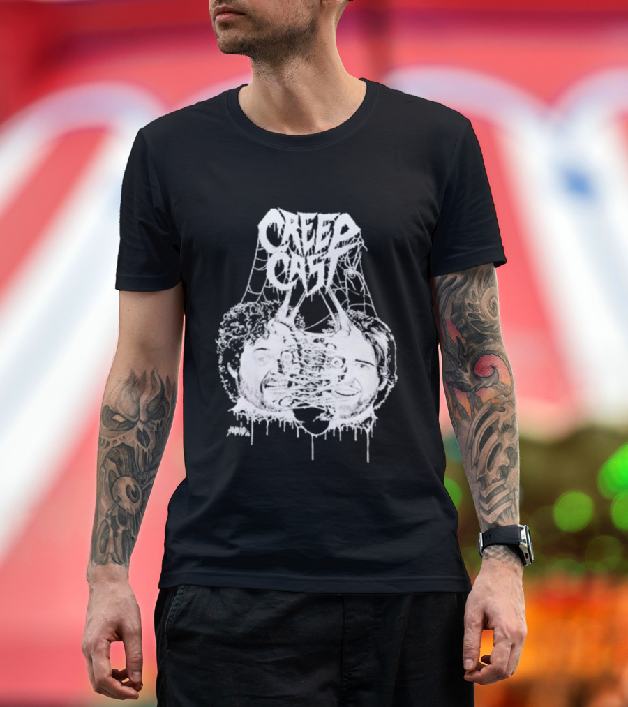 CreepCast Faces Haunted Webs Spooky Vibe T-Shirt