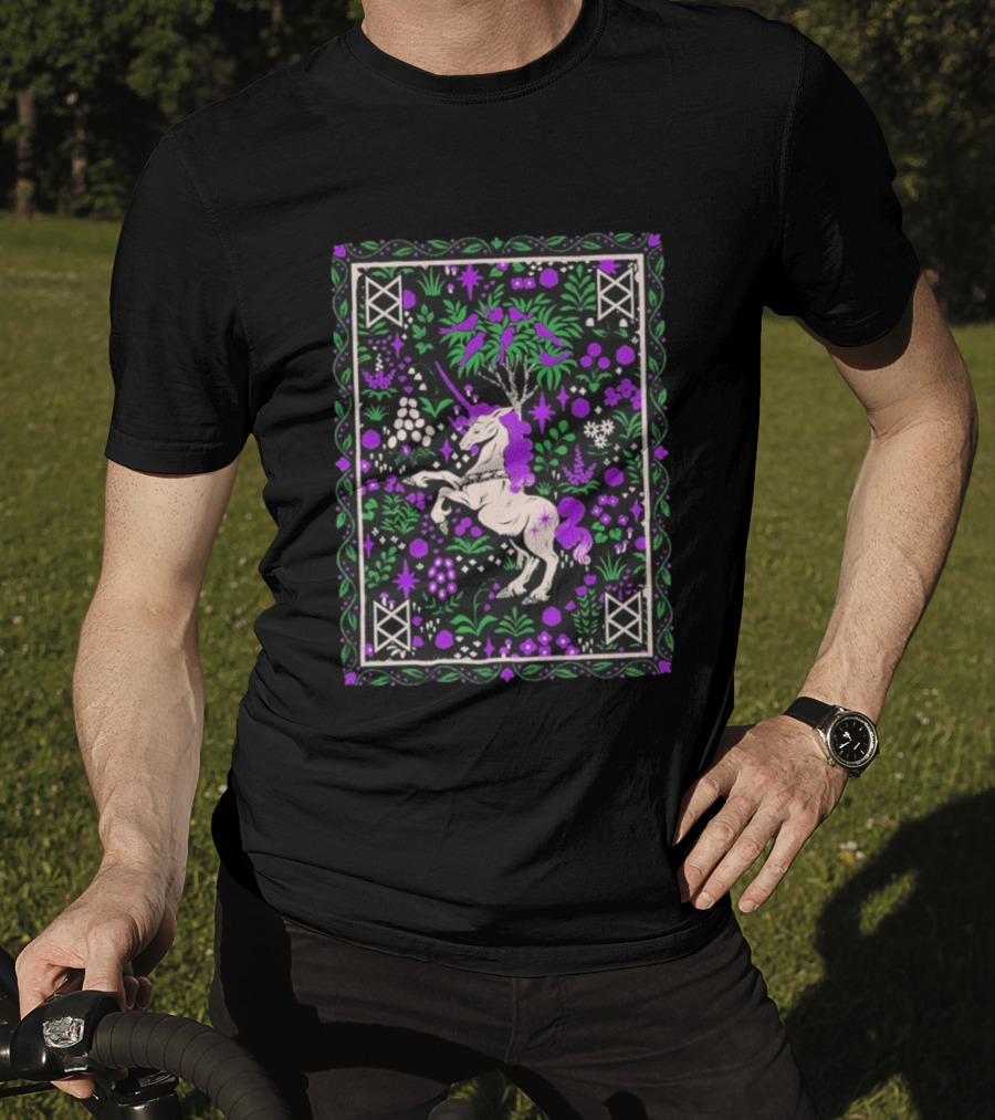 Garyl Unicorn Enchanted Forest Magic Purple Pink Green Botanical T-Shirt