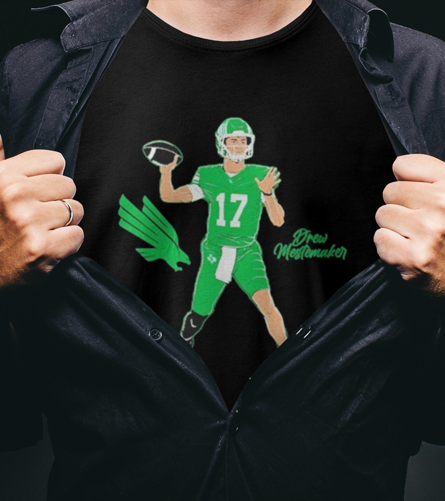 North Texas Mean Green Drew Mestemaker Quarterback 17 Superstar Pose T-Shirt