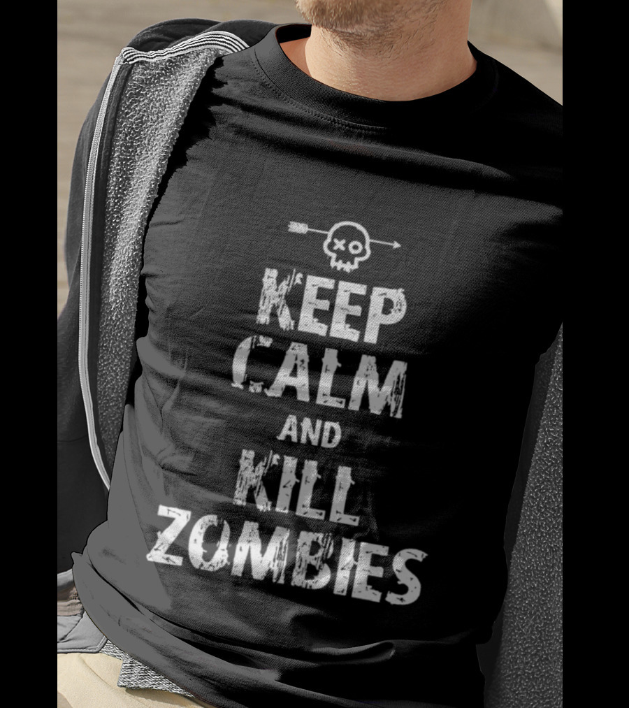 Keep Calm And Kill Zombies Skull Arrow Graphic T-Shirt