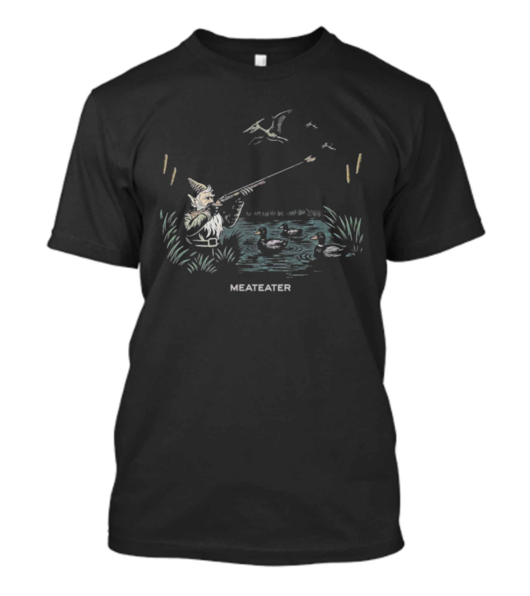 Meateater Terraducktyl Hunter Gnome Pond Ducks Paleoflight Fantasy T-Shirt