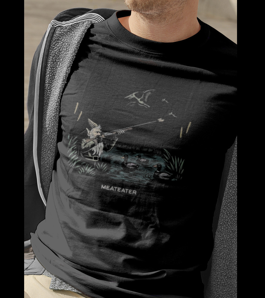 Meateater Terraducktyl Hunter Gnome Pond Ducks Paleoflight Fantasy T-Shirt