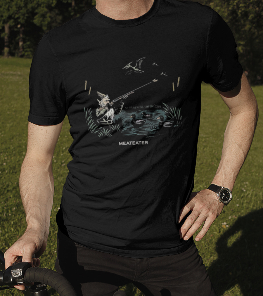 Meateater Terraducktyl Hunter Gnome Pond Ducks Paleoflight Fantasy T-Shirt