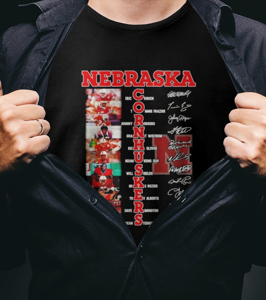 Nebraska Cornhuskers Blackshirts Legends With Signatures And Players T-Shirt
