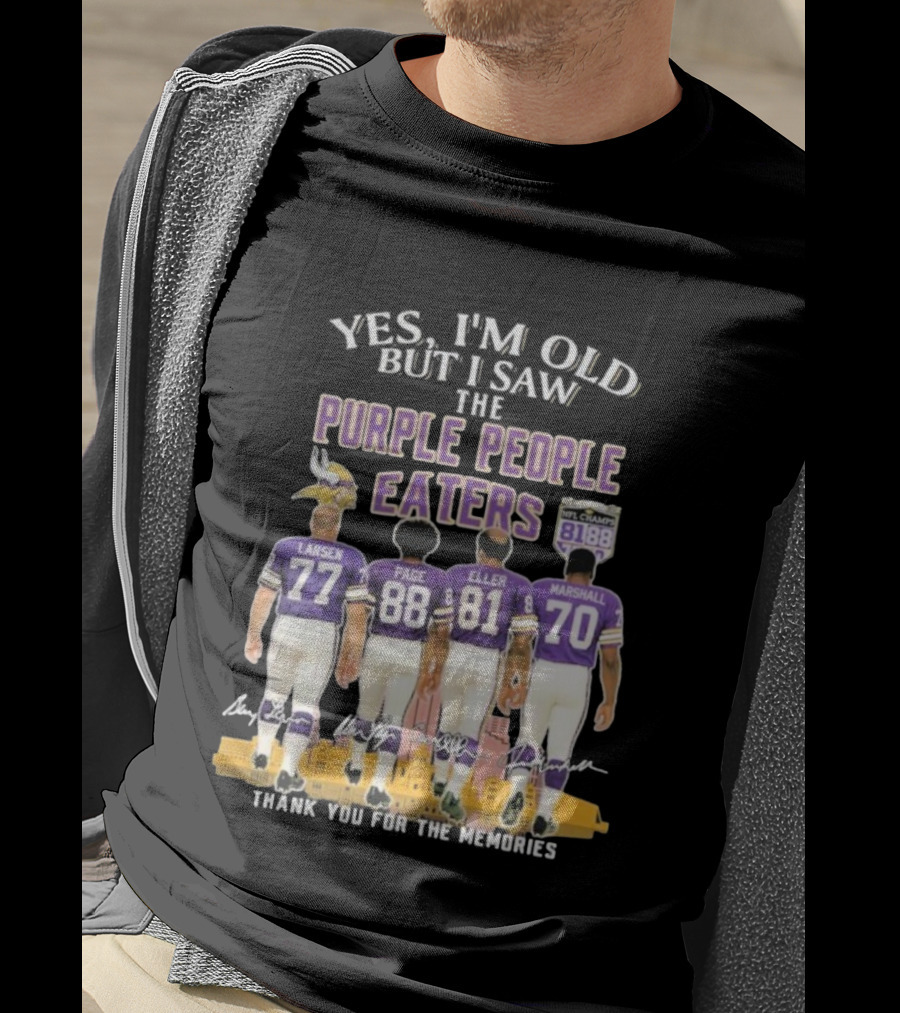 Minnesota Vikings Purple People Eaters Larsen Page Eller Marshall NFL Champs 81 88 Thank You For The Memories T-Shirt
