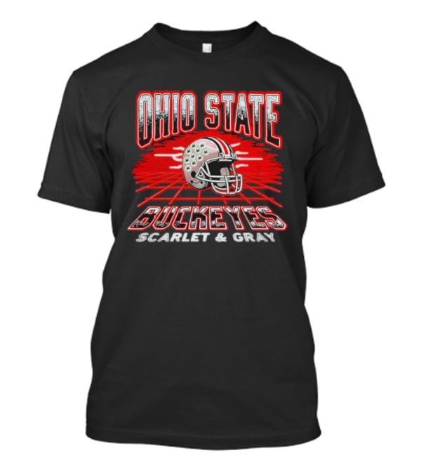 Ohio State Buckeyes Scarlet Gray Retro Neon Grid Football Helmet T-Shirt