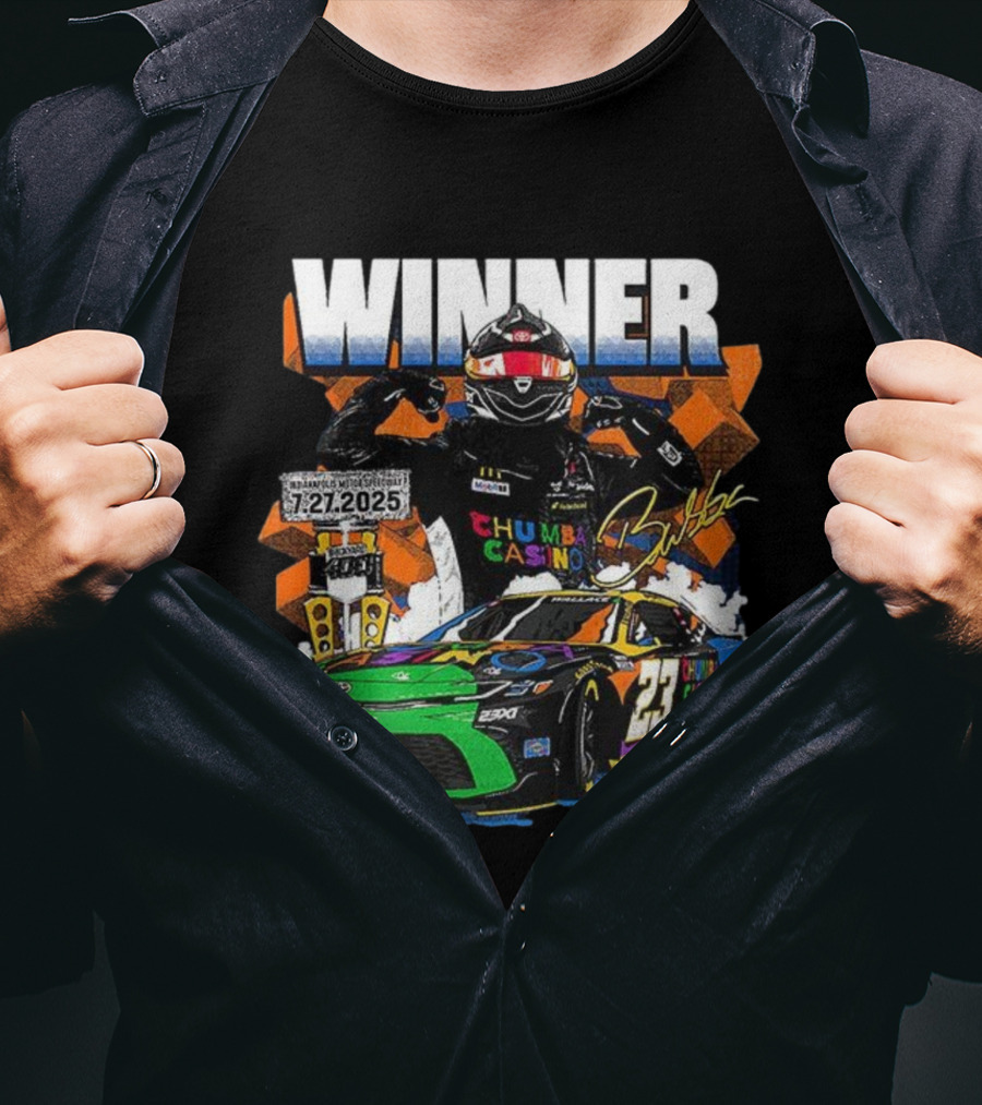 2025 Indianapolis Motor Speedway 23XI Racing Winner Bubba Wallace Signature NASCAR Event T-Shirt