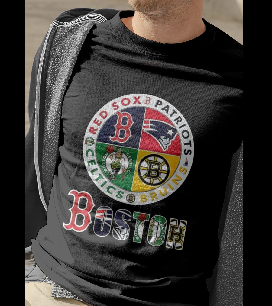 Boston Red Sox Patriots Celtics Bruins Mashup Classic Sports Teams T-Shirt