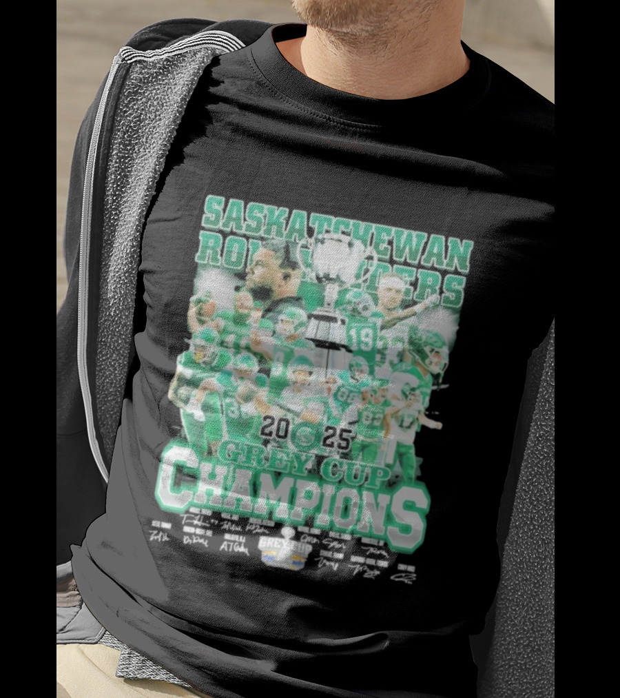 Saskatchewan Roughriders 2025 Grey Cup Champions Players Signatures T-Shirt
