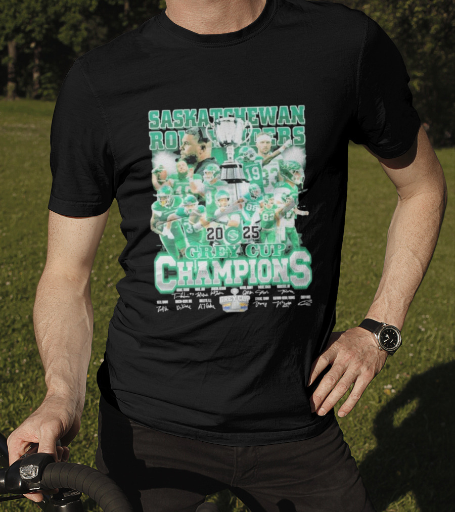 Saskatchewan Roughriders 2025 Grey Cup Champions Players Signatures T-Shirt