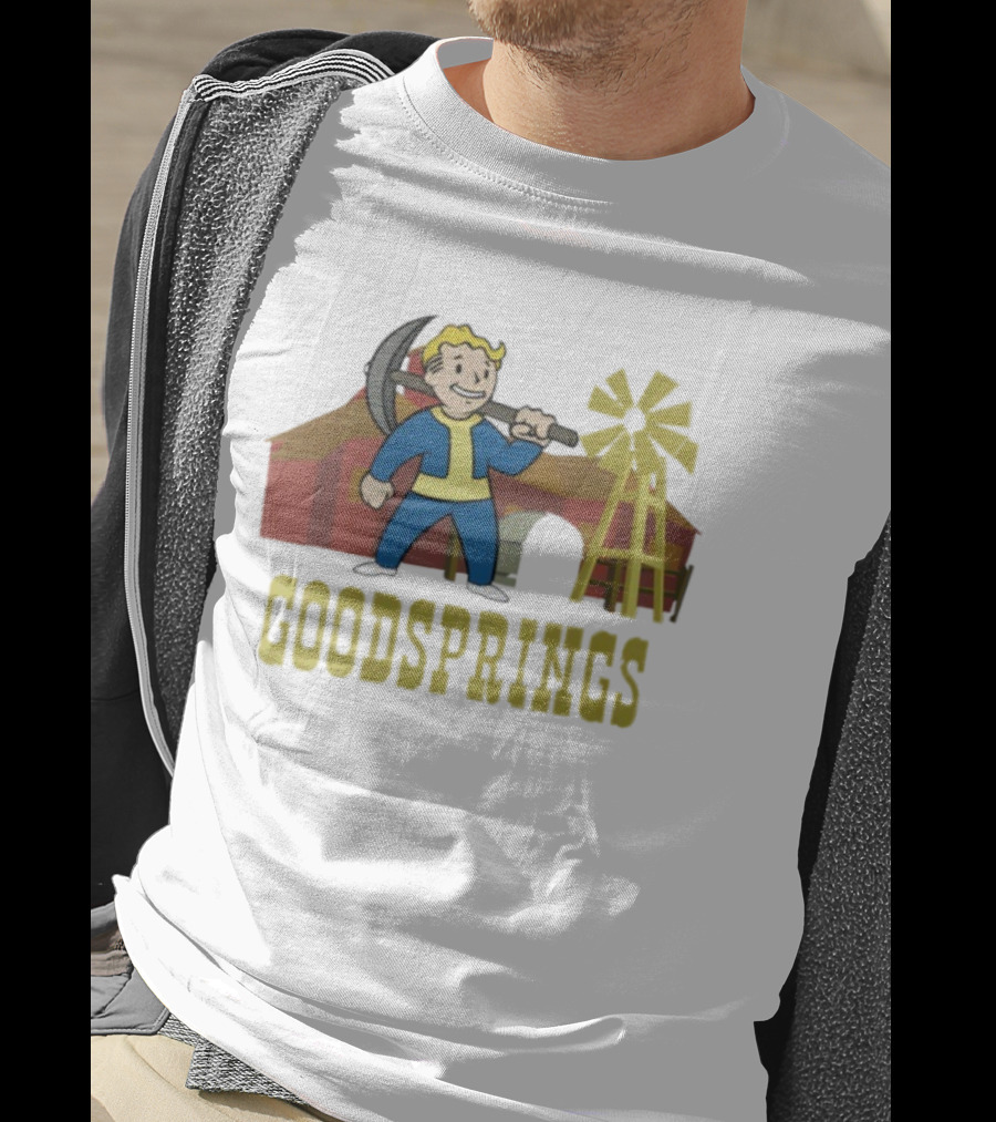 Fallout Goodsprings Vault Boy Pickaxe Barn Windmill T-Shirt
