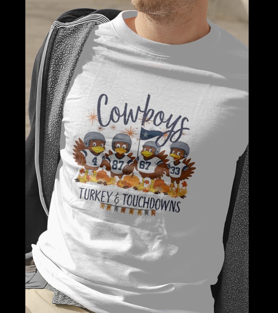 Cowboys Turkey Touchdowns Thankful Thanksgiving T-Shirt