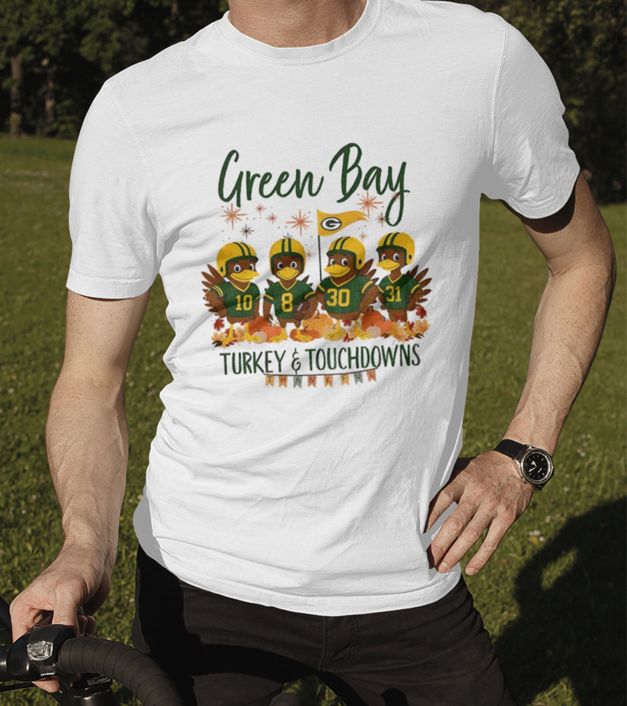 Green Bay Turkey And Touchdowns Thankful Football Thanksgiving T-Shirt