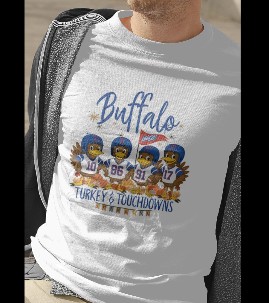 Buffalo Turkey And Touchdowns Thankful Thanksgiving Football T-Shirt