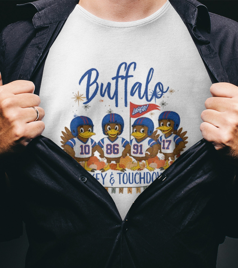 Buffalo Turkey And Touchdowns Thankful Thanksgiving Football T-Shirt