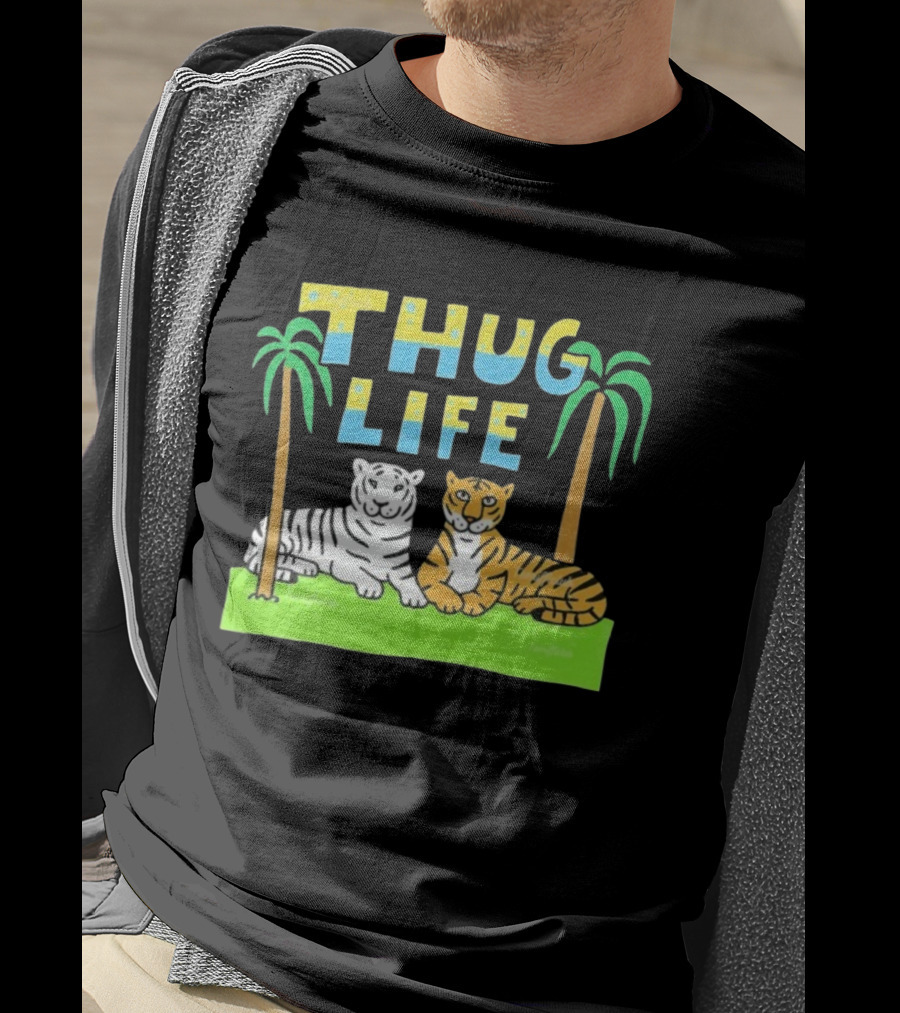 Thug Life Tigers Palm Trees Retro Style T-Shirt
