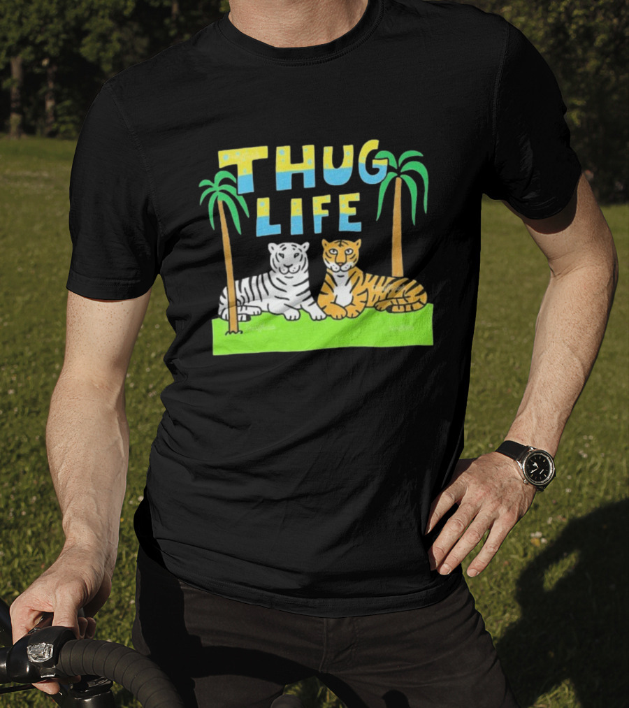 Thug Life Tigers Palm Trees Retro Style T-Shirt