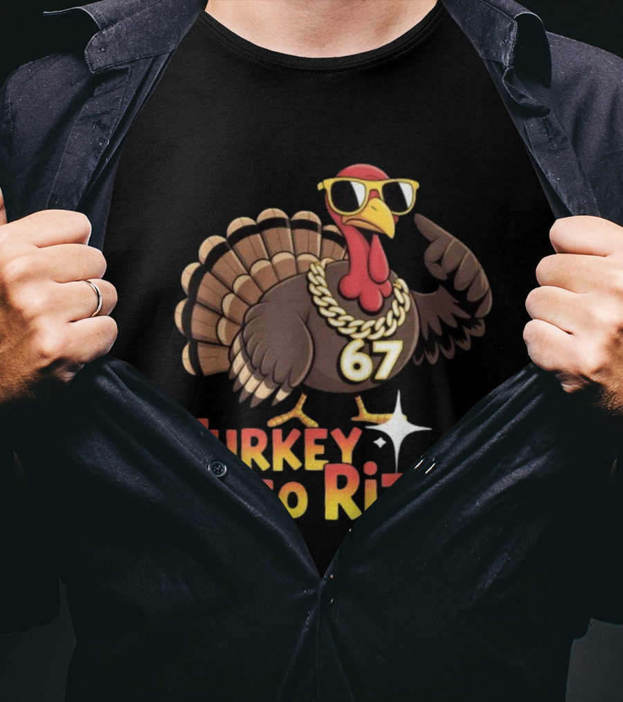 Turkey Is So Rizzy 67 Thanksgiving Turkey With Sunglasses And Bling T-Shirt