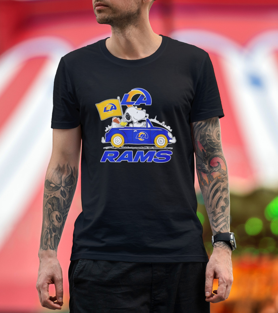 Los Angeles Rams Snoopy Woodstock Driving Car Football Fan Apparel T-Shirt