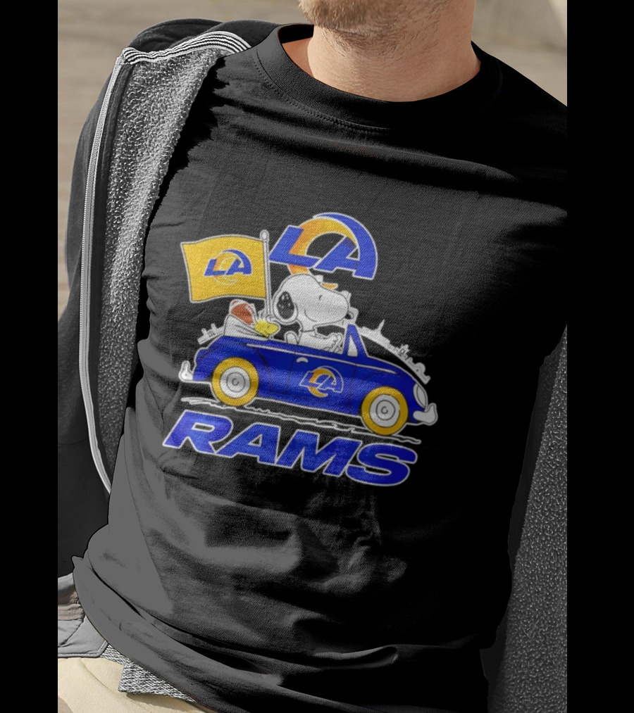 Los Angeles Rams Snoopy Woodstock Driving Car Football Fan Apparel T-Shirt