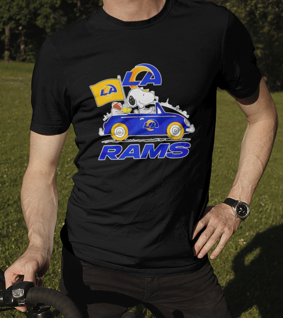 Los Angeles Rams Snoopy Woodstock Driving Car Football Fan Apparel T-Shirt