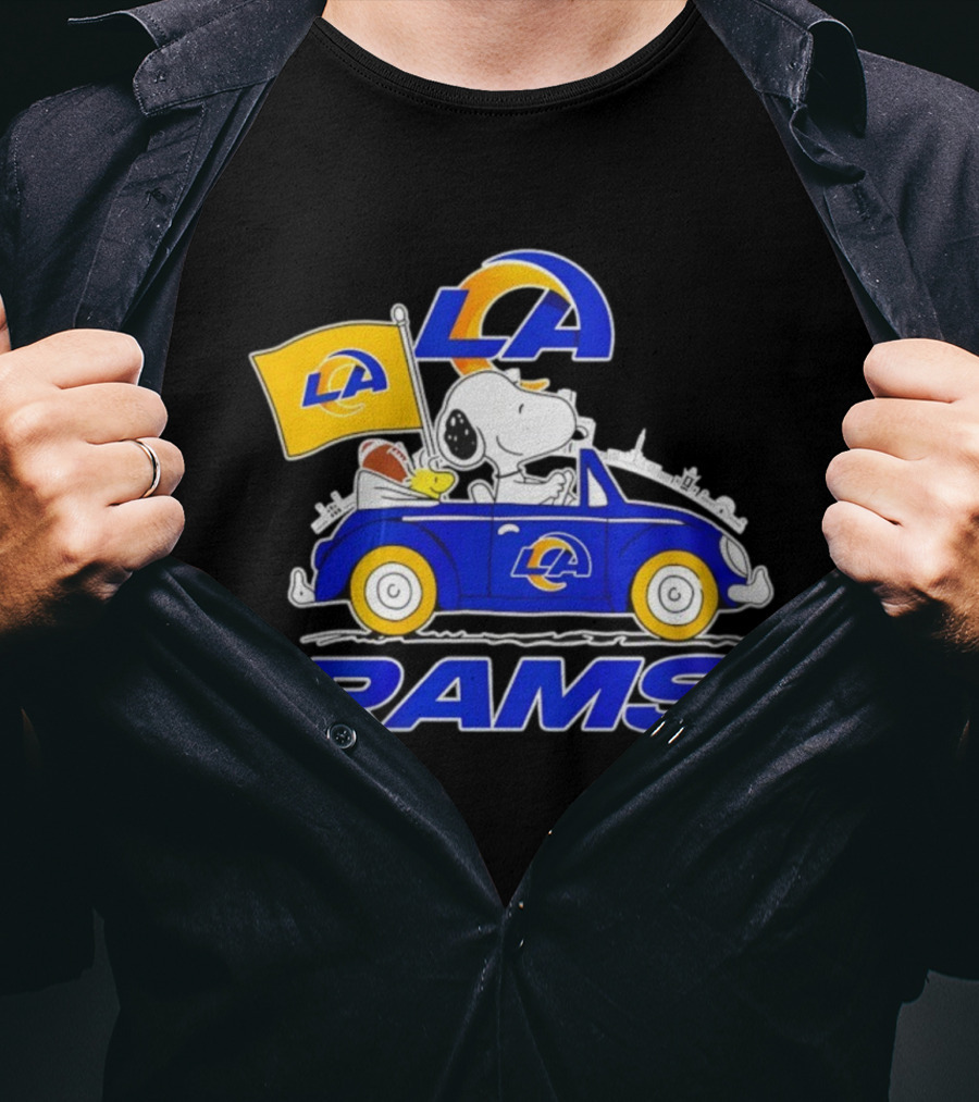 Los Angeles Rams Snoopy Woodstock Driving Car Football Fan Apparel T-Shirt