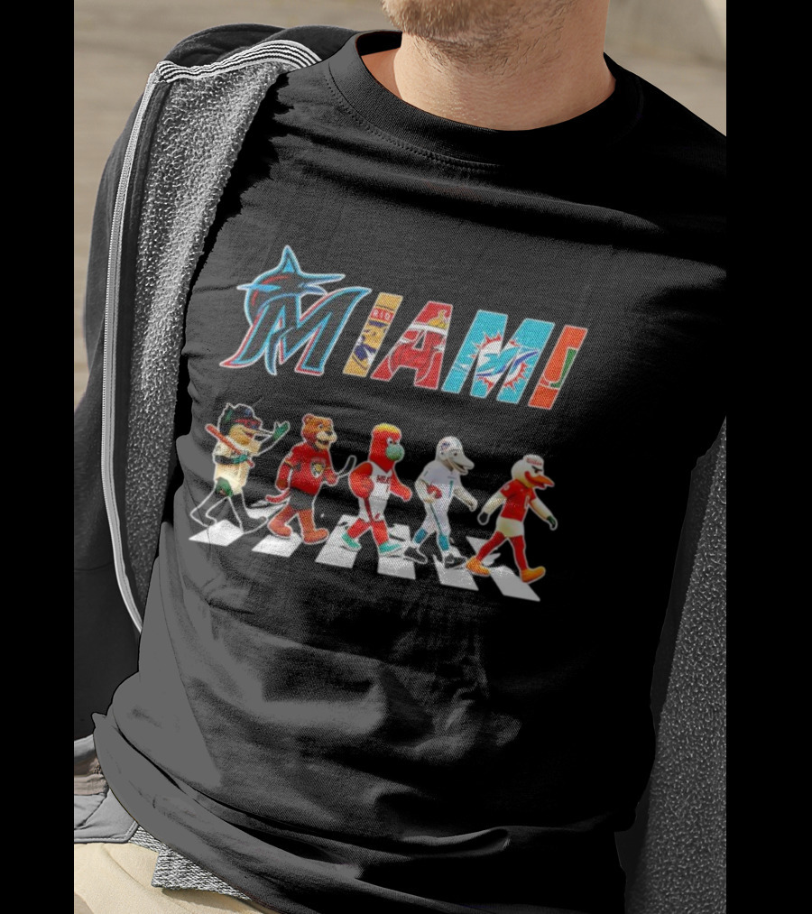 MIAMI Marlins Panthers Heat Dolphins Hurricanes Mascots Abbey Road T-Shirt