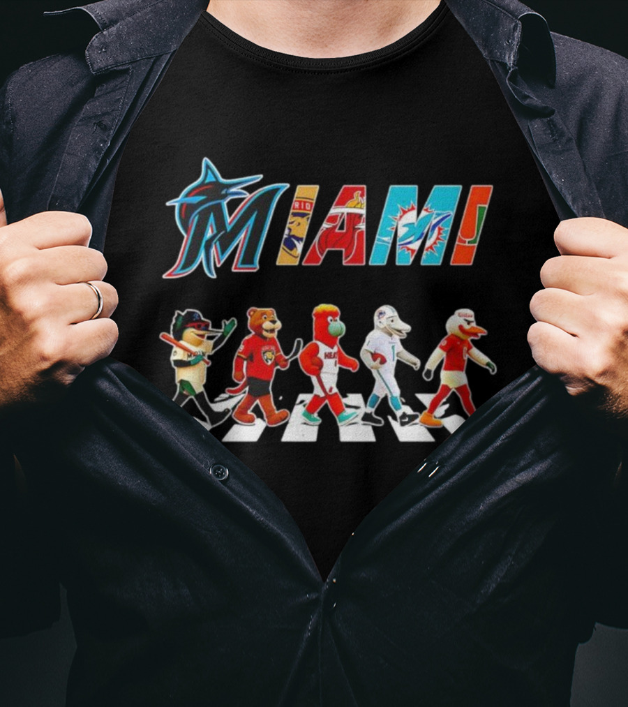 MIAMI Marlins Panthers Heat Dolphins Hurricanes Mascots Abbey Road T-Shirt