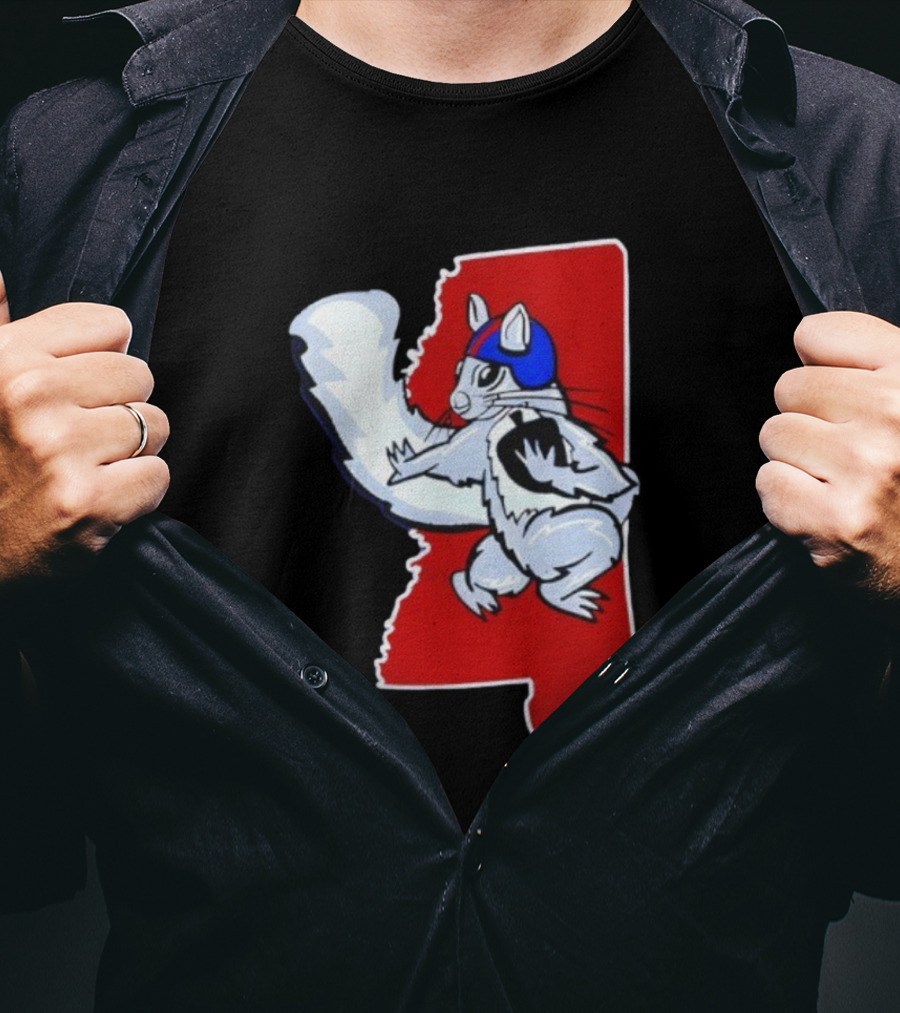 Ole Squirrel Mississippi Football Helmet State Outline T-Shirt