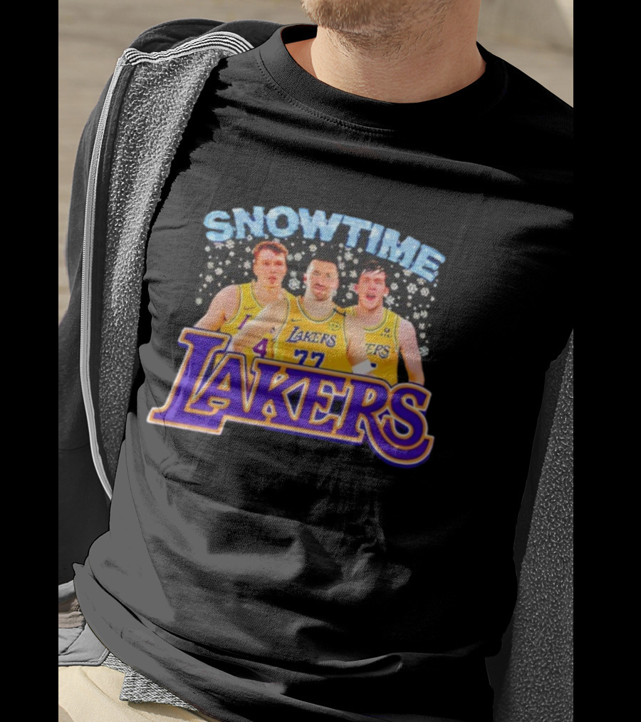 Snowtime Los Angeles Lakers Players Paw Prints Winter Theme T-Shirt