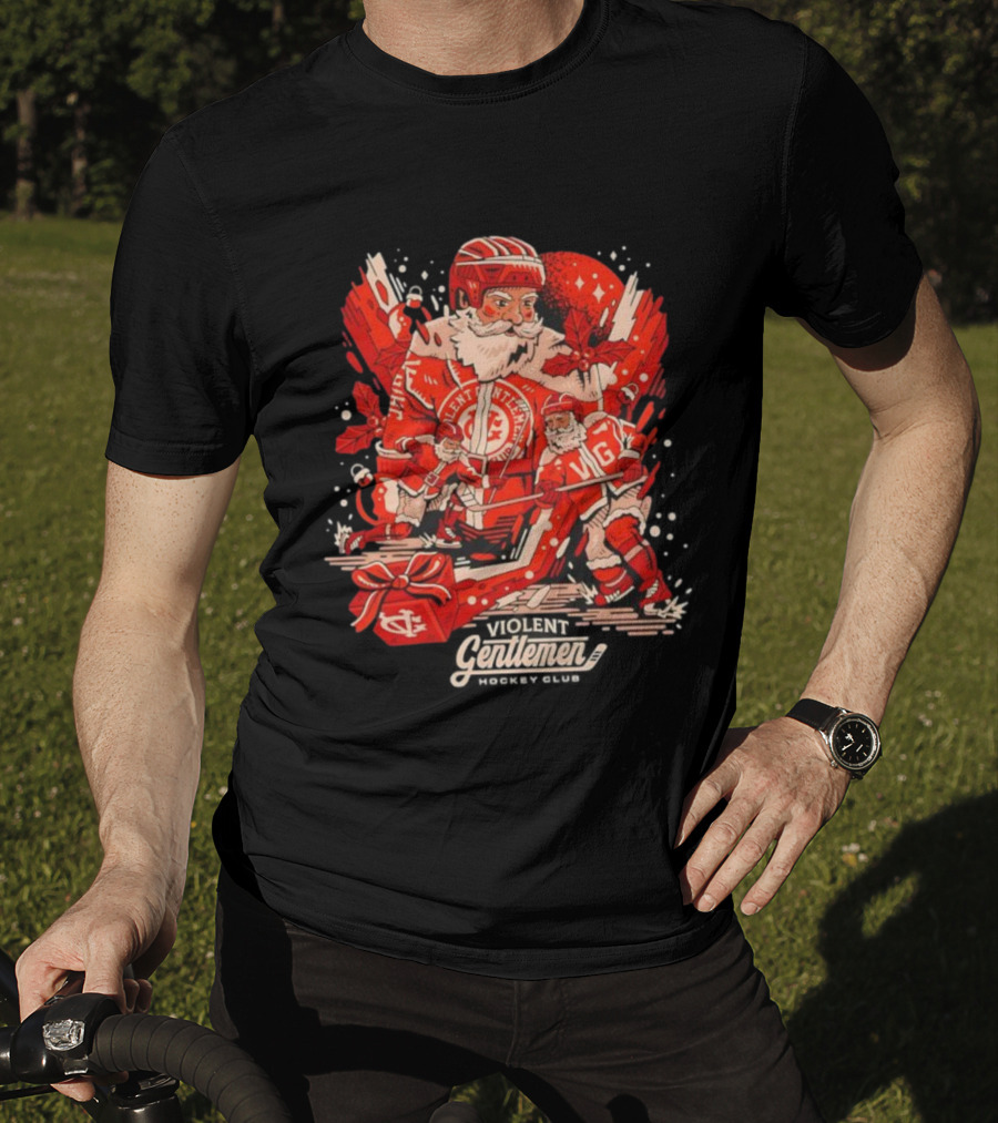 Violent Gentlemen Hockey Club Santa Claus Christmas Sports Theme T-Shirt