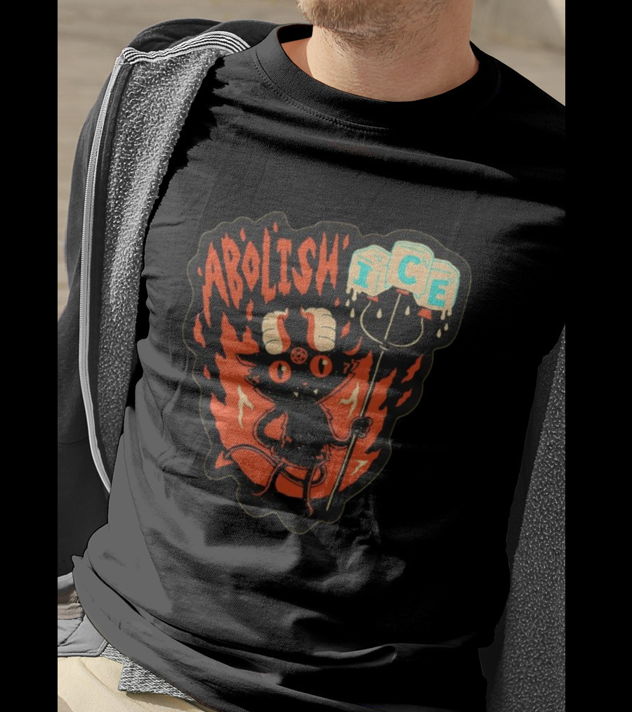 Abolish ICE Devilish Pitchfork Fire Demon Cartoon Horns T-Shirt
