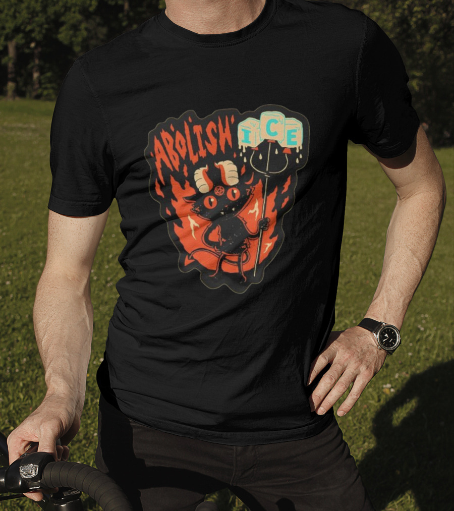 Abolish ICE Devilish Pitchfork Fire Demon Cartoon Horns T-Shirt